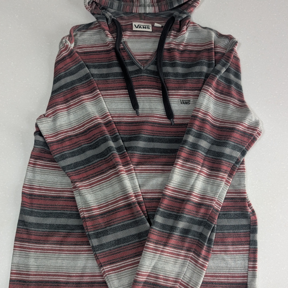Vans Men's V-Neck Striped Sweater - Red and Gray